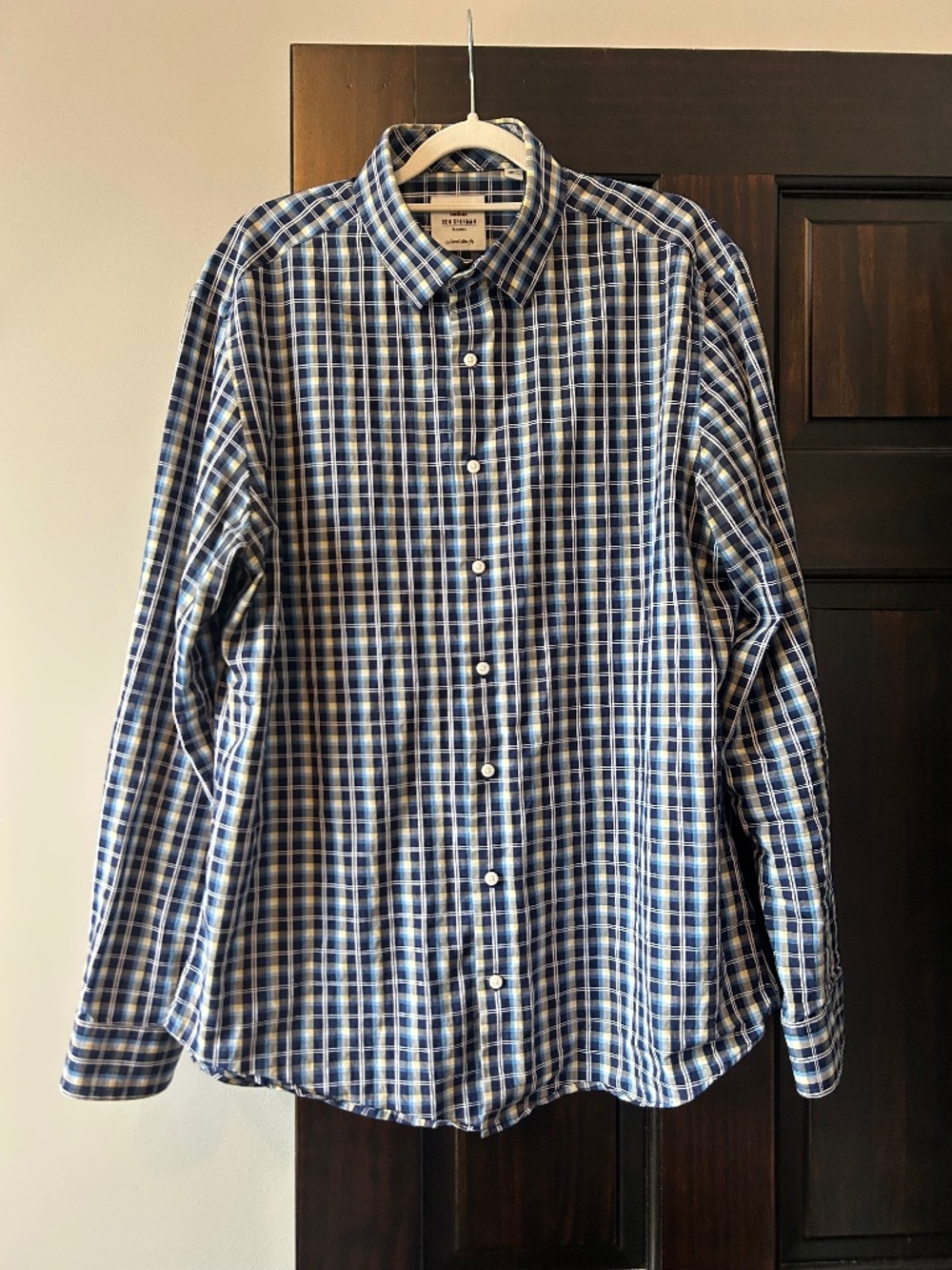 Ben Sherman Plaid Button Up Shirt Blue Yellow Long Sleeve Casual Dress